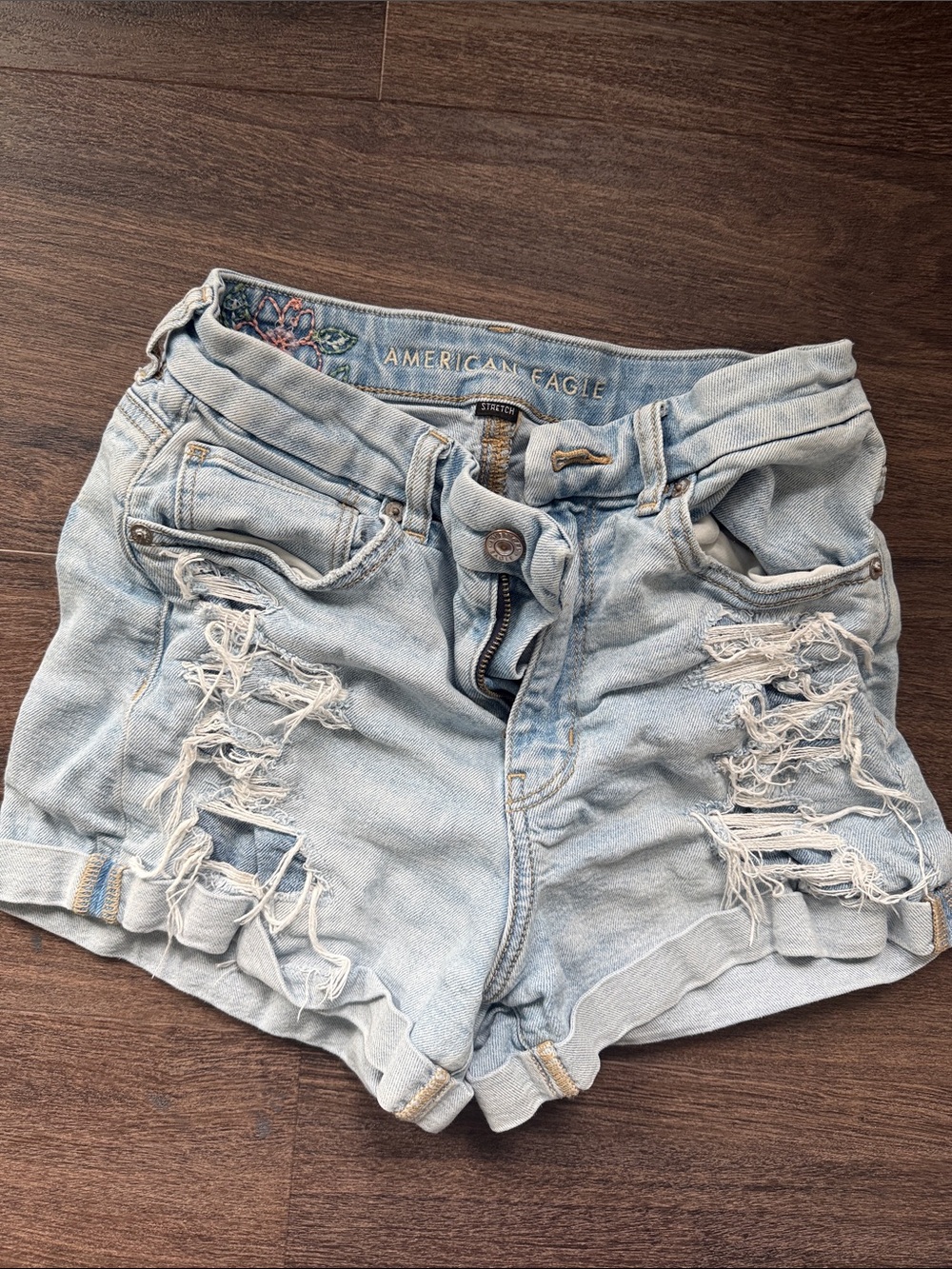 American Eagle Outfitters Light Wash Distressed Denim Shorts